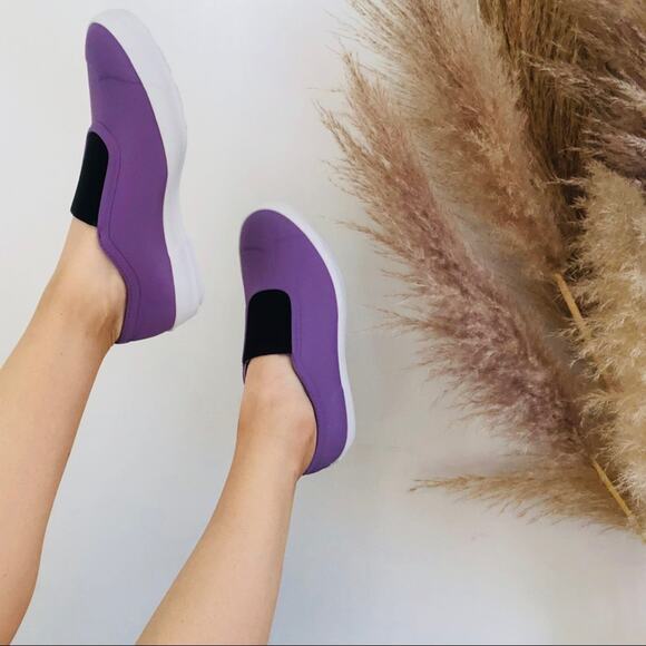 NEW HUNTER Plimsole Purple White Slip On Rubber Sneaker Flats Ankle Shoes 9 - Picture 4 of 9